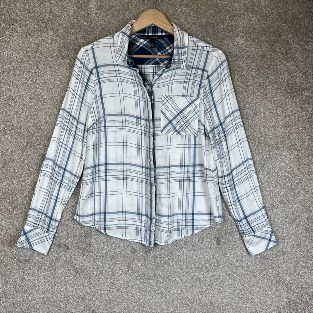 White House Black Market Shirt Womens 4 White Plaid Long Sleeve Button- 3498